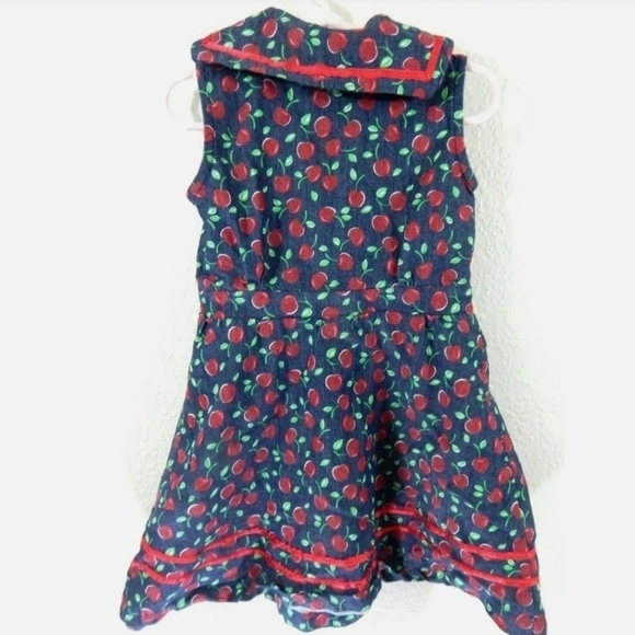 Beach Bash Girls Cherry Print Denim Dress - Picture 3 of 4